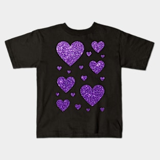 Purple Faux Glitter Hearts Kids T-Shirt